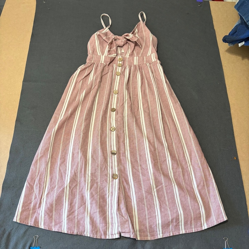 Japna Midi Sundress Womens M Red White Striped Tie Front Cotton Cottagecore